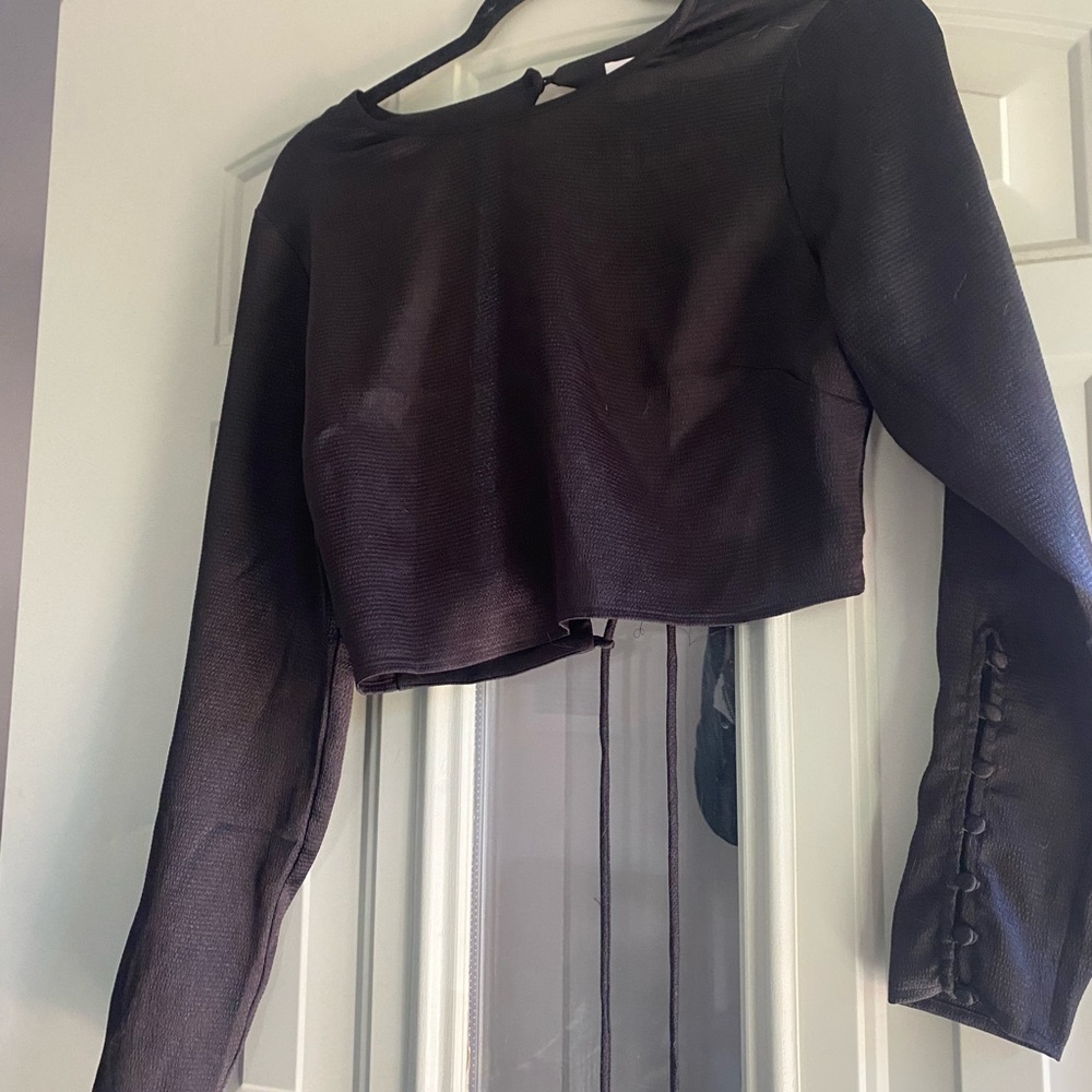 Silk long sleeve crop top with crisscross design back
